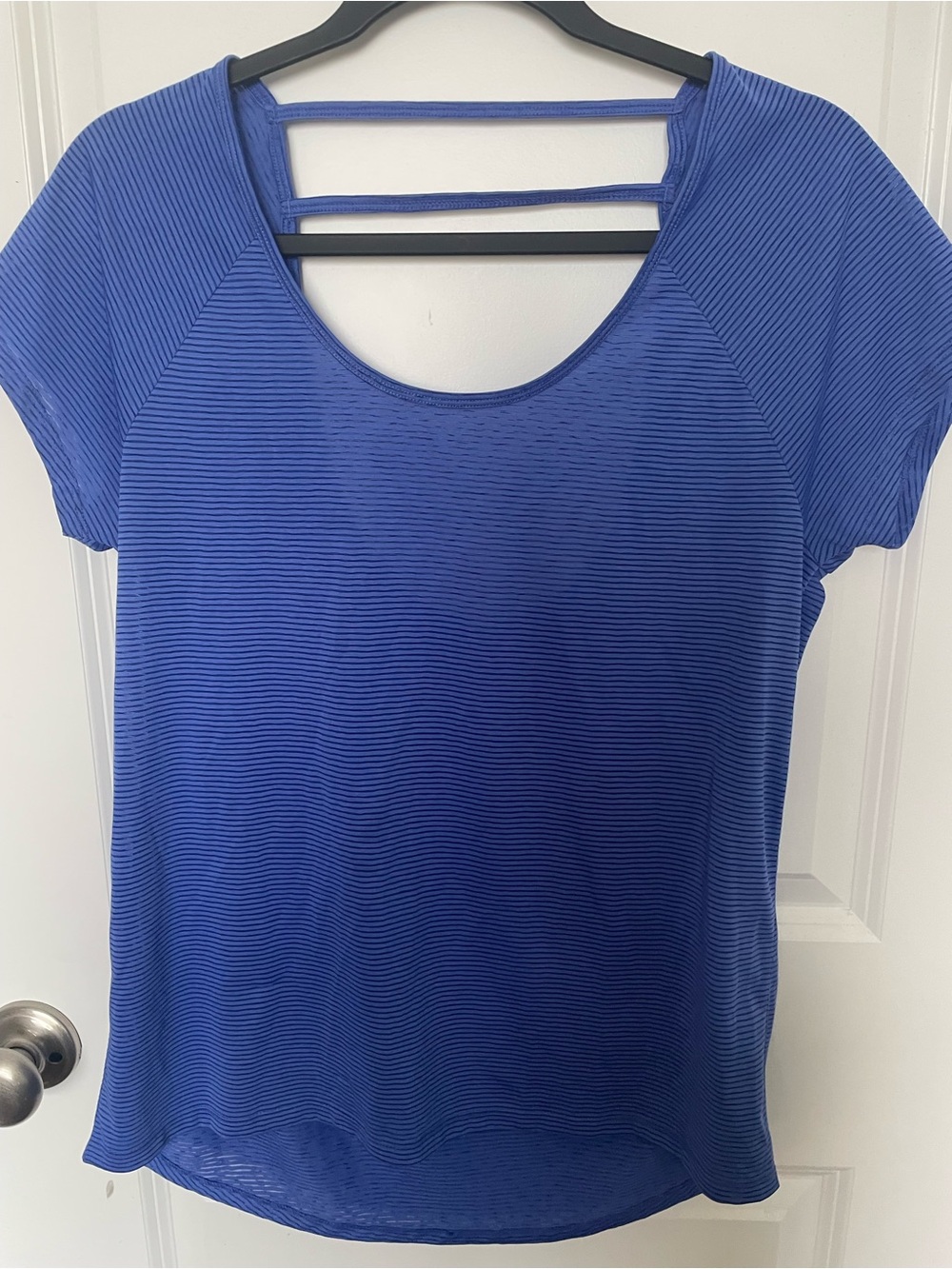 Women’s Short Sleeve Strappy Back Top - Blue open back